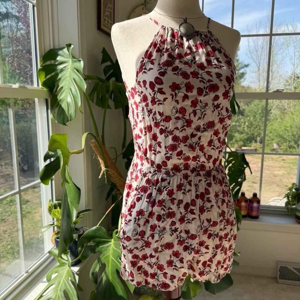 H&M Red Rose Floral Halter Romper Size Small